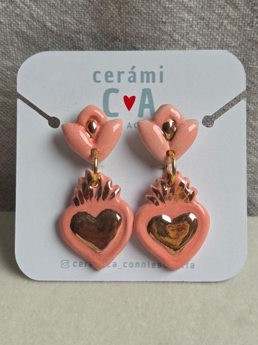 Aros sagrado corazón 2 piezas con oro 1 color