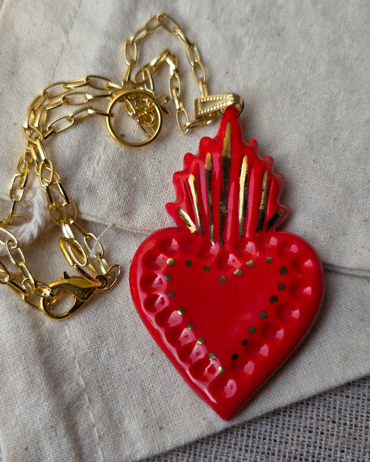 Collar sagrado corazón XL y oro con cadena bañada en oro