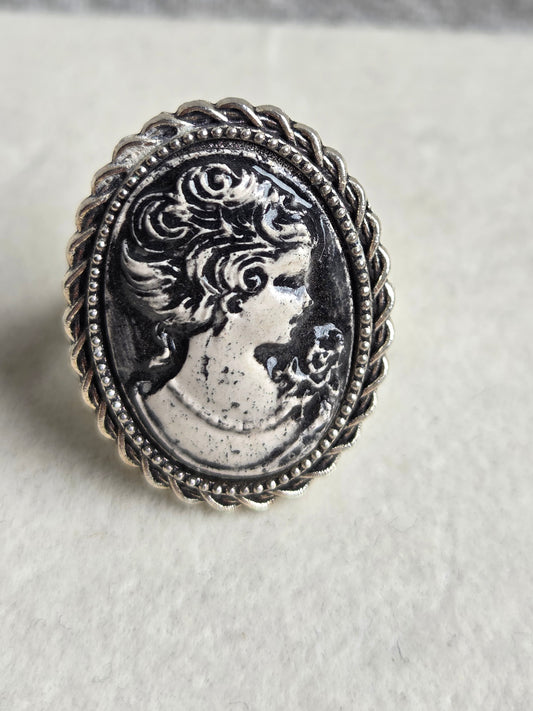 Anillos vintage ajustables plateados con negro