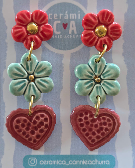 Aros 3 piezas corazón XL rojo burdeo- julio