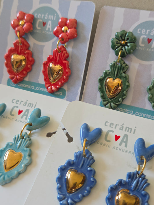 Aros corazón oro azul