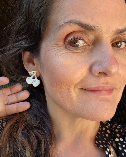 Aros 1 pieza cerezas blancas S + lustre de oro