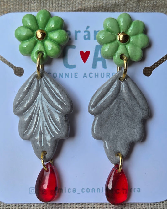 Aros L gris verde 2 piezas + lagrimita