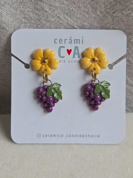 Aros 2 piezas uvas con oro