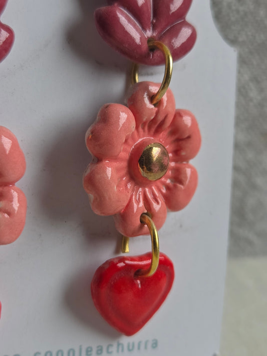 Aros 3 piezas espiga burdeo y flor