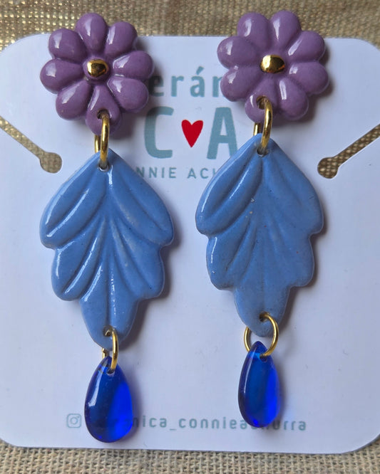 Aros L azul violeta 2 piezas + lagrimita