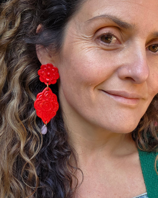 Aros 2 piezas + lagrimita XL rojo