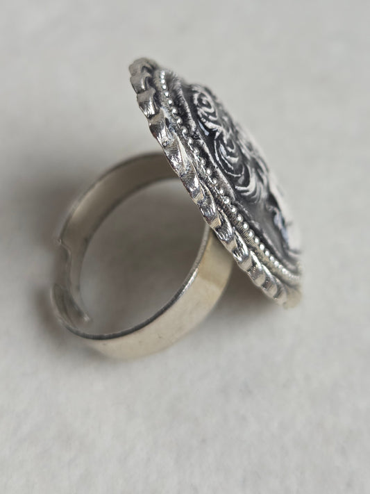 Anillos vintage ajustables plateados con negro