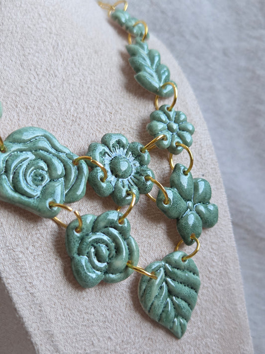 Collar ROSALÍA 10 piezas en esmalte turquesa oscuro brillante