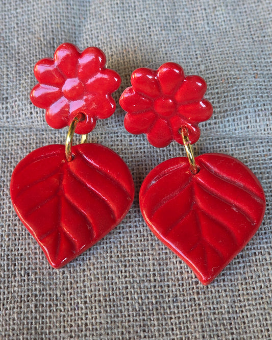 Aros hojas 2 piezas M rojos