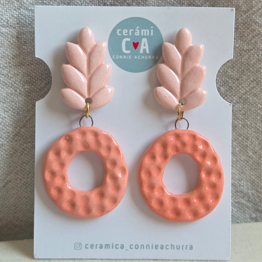 Aros 2 piezas círculos y espiga rosa y coral