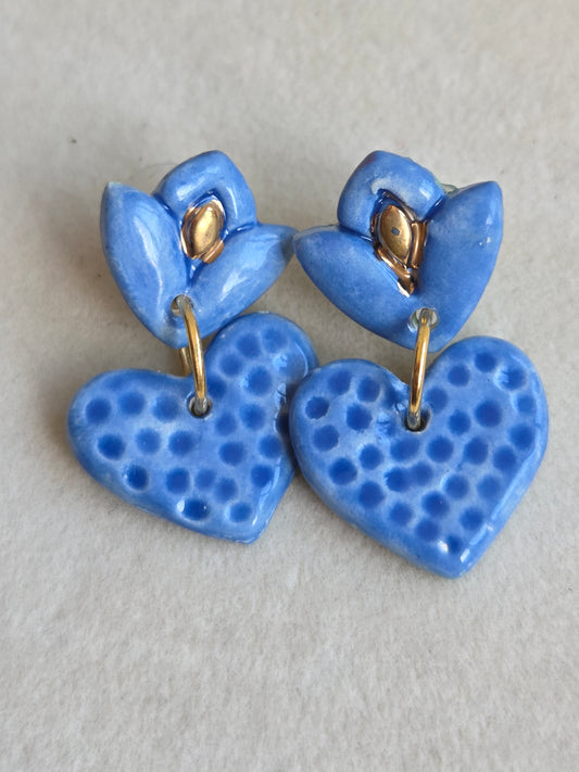 Aros cuore panal azul con oro