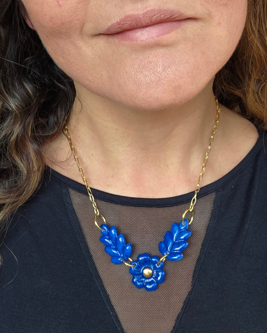 Collar 3 flores azul + oro