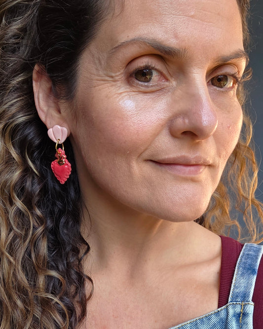Aros 2 piezas rosado + lustre de oro M, sagrado corazón