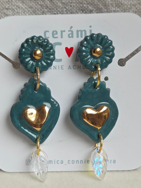 Aros sagrado corazón 2 piezas con oro 1 color
