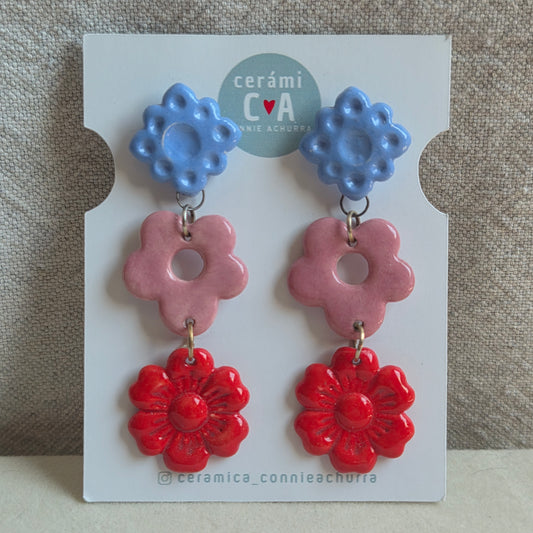 Aros 3 piezas rojo, rosado y celeste