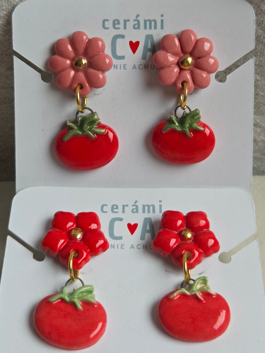 Aros 2 piezas tomates con oro
