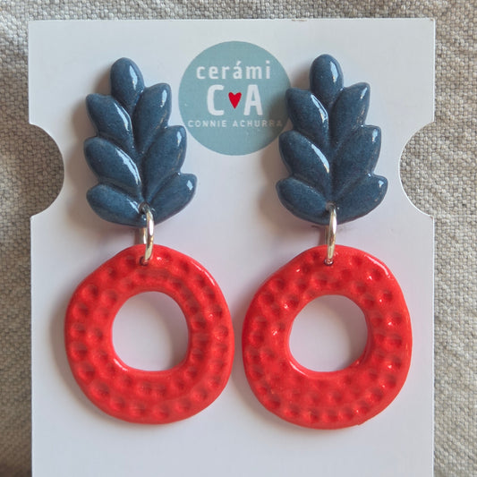 Aros 2 piezas círculos y espiga azul con rojo