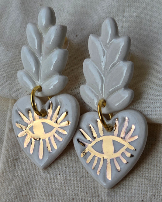 Aros corazón rayos 2 piezas blancos L