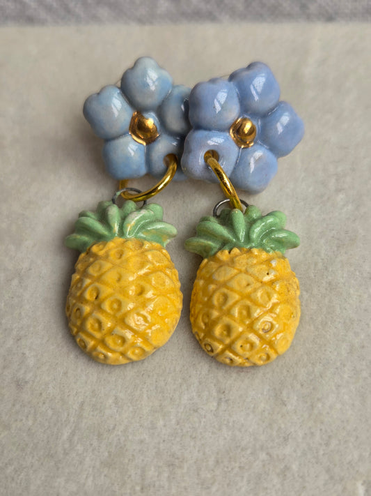 Aros 2 piezas piña con oro