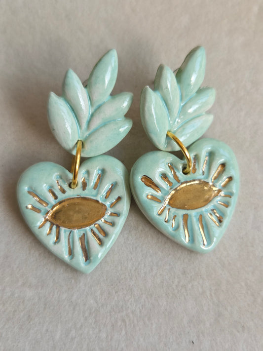 Aros cuore ojos menta con oro