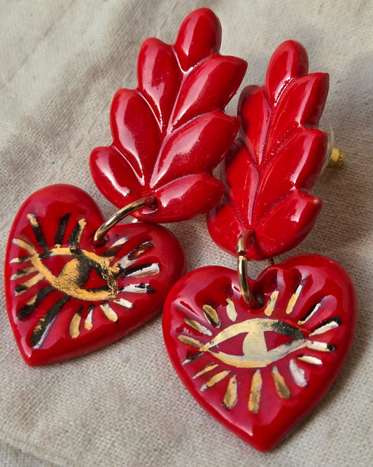 Aros corazón rayos 2 piezas rojos L
