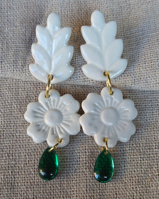 Aros 3 piezas flor + blanco y verde L