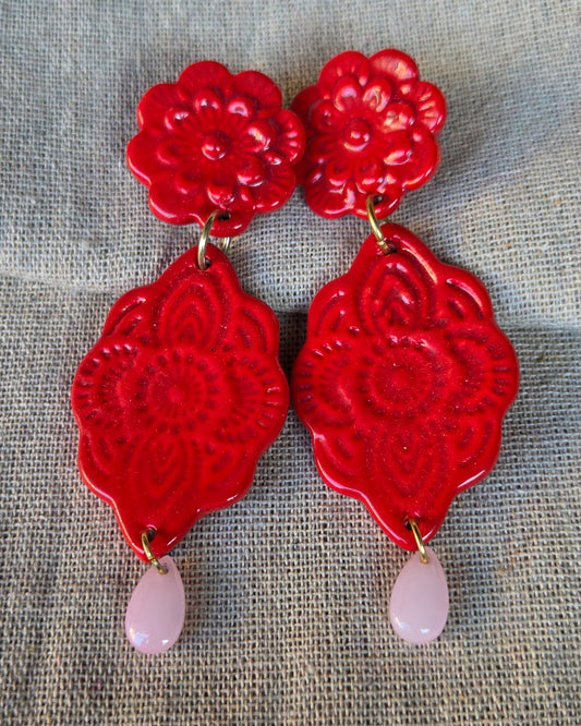 Aros 2 piezas + lagrimita XL rojo