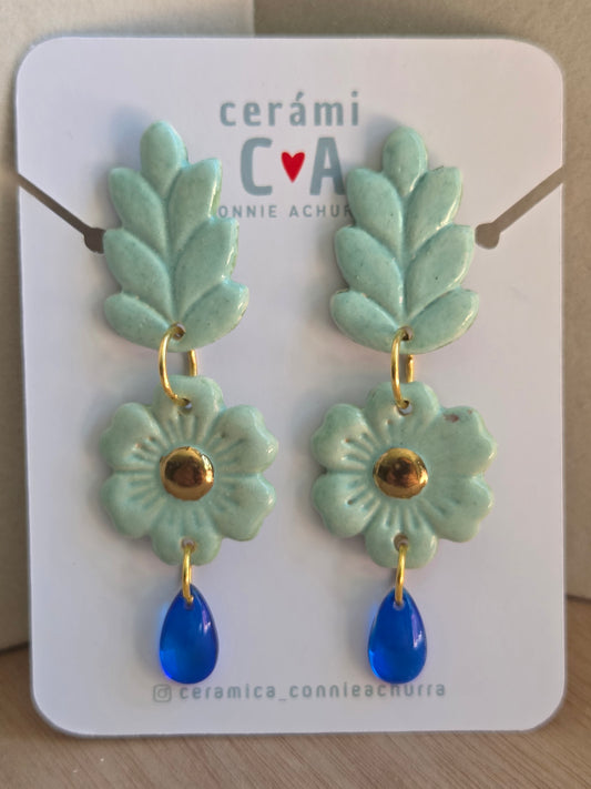 Aros espiga turquesa azul con oro
