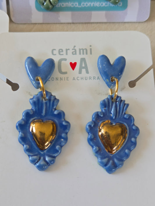 Aros corazón oro azul