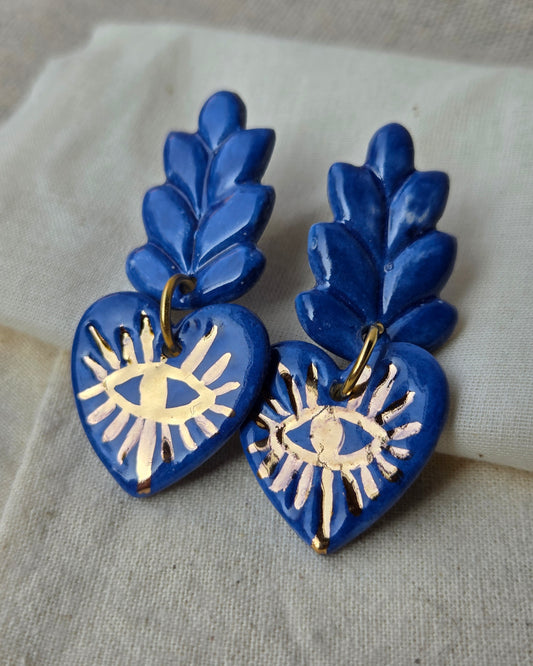 Aros corazón rayos 2 piezas azul L