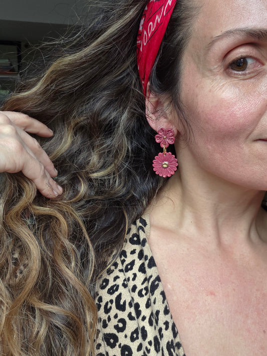 Aros 2 piezas con oro burdeo