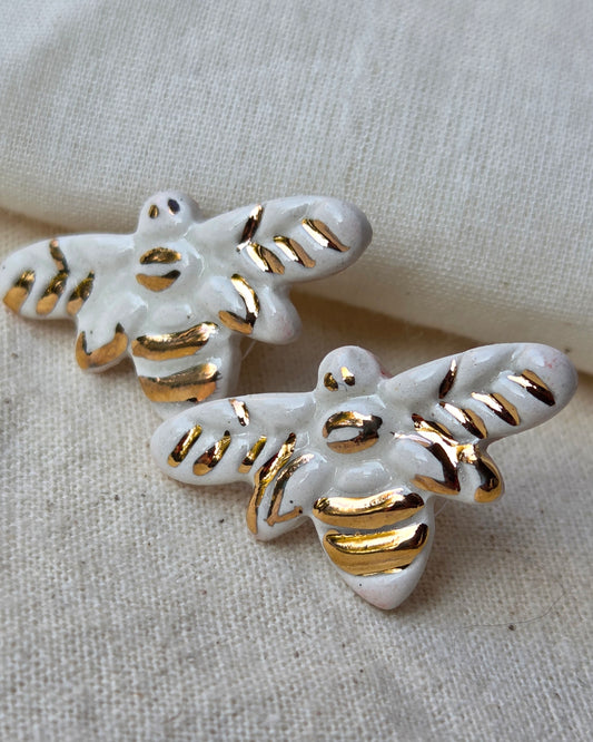 Aros 1 pieza abejas blancas S + lustre de oro