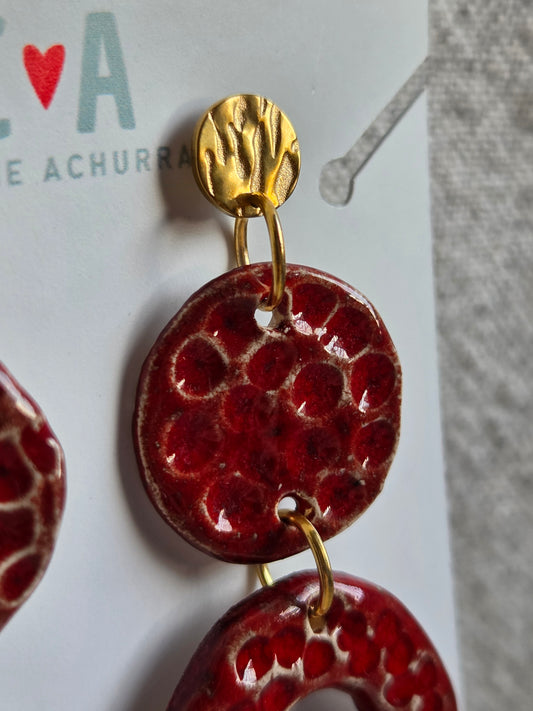 Aros círculos L panal rojo italiano con gancho dorado