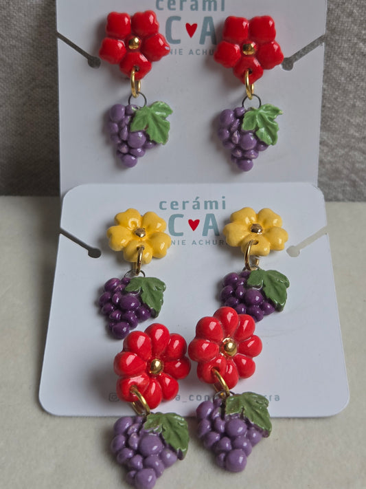 Aros 2 piezas uvas con oro