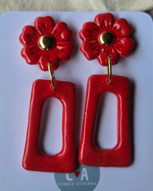 Aros flor y oro rojos 2 piezas L