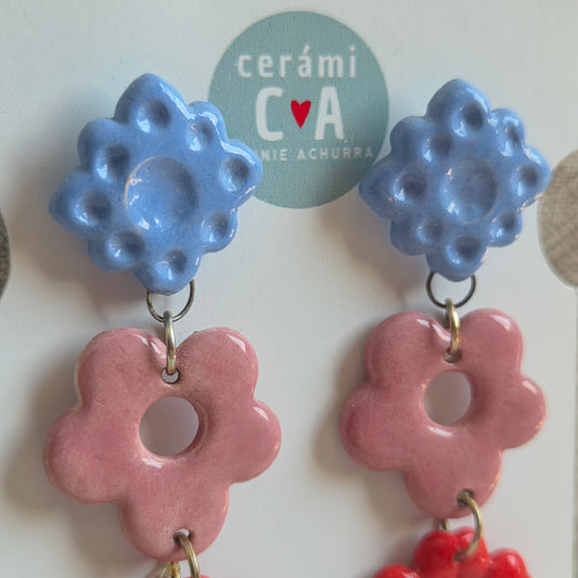 Aros 3 piezas rojo, rosado y celeste