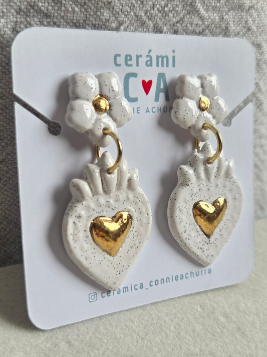 Aros sagrado corazón azul marino con blanco y oro