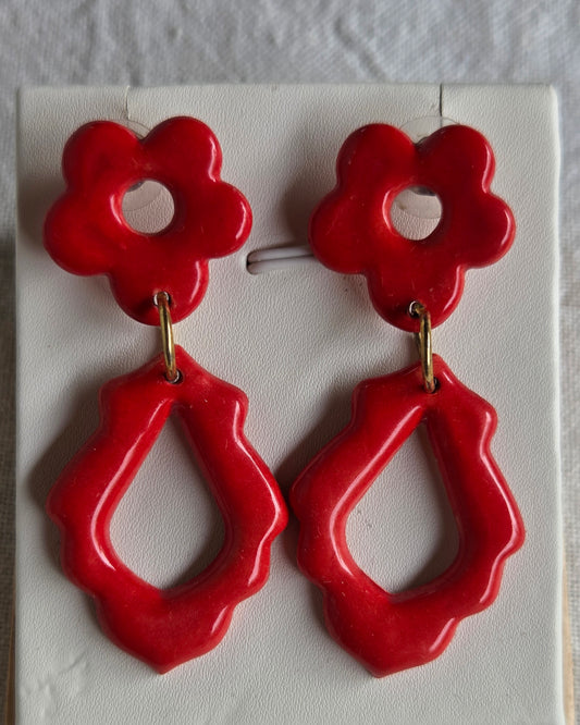 Aros rojos flor 2 piezas L