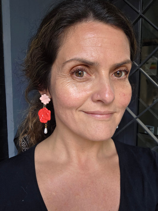 Aros rosas rojas 3 piezas perla L