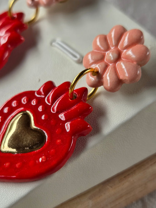 Sagrado corazón rojo/rosado y oro L