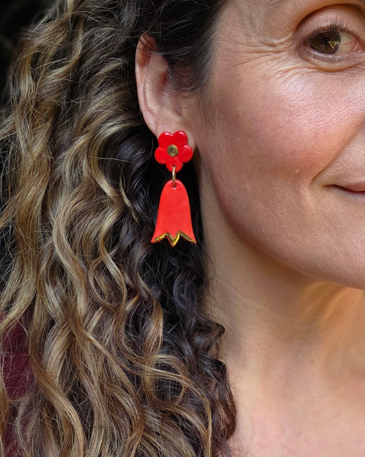 Aros copihues rojo + lustre de oro L