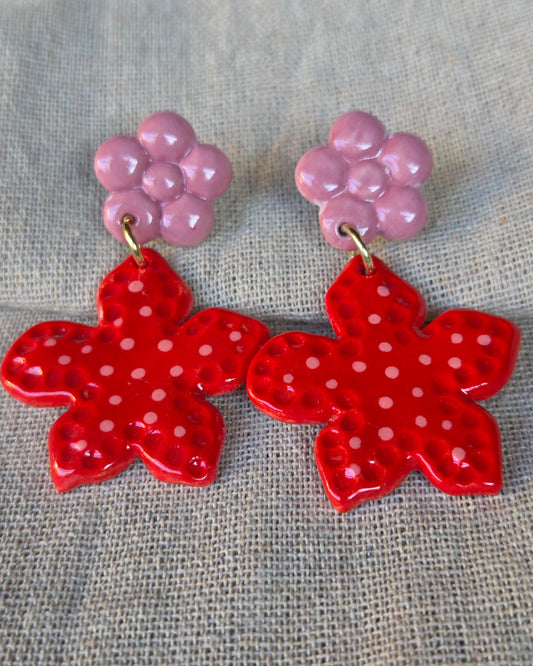 Aros flores con puntos rojo L
