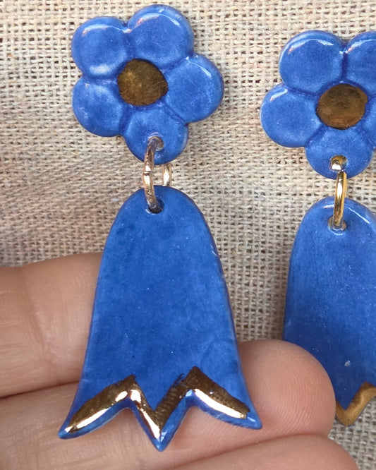Aros copihues azules + lustre de oro L