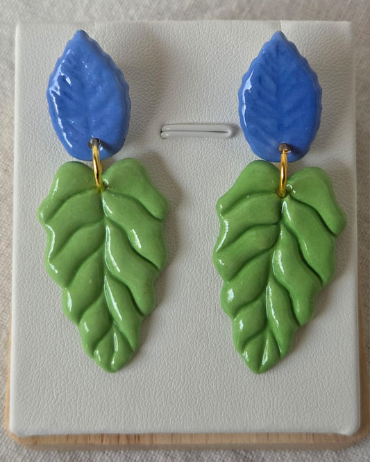 Aros hojas verde y azul 2 piezas L