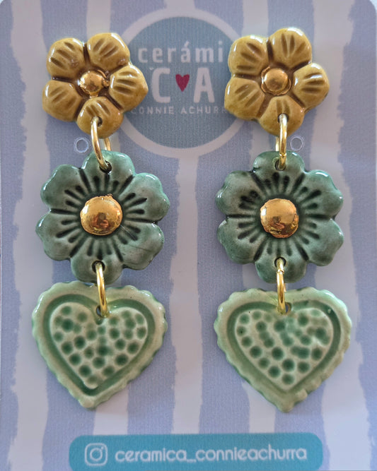 Aros 3 piezas corazón XL verdes - julio