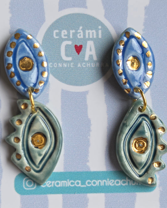 Aros 2 piezas ojos en turquesa- julio