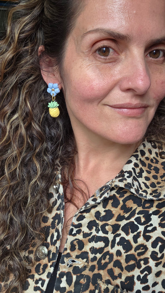 Aros 2 piezas piña con oro