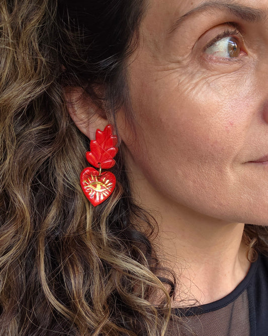 Aros corazón rayos 2 piezas rojos L