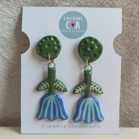 Aros 2 piezas flor azul